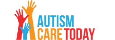 Logo with three raised hands in red, orange, and blue, next to the words "AUTISM CARE TODAY" in bold, colorful letters.
