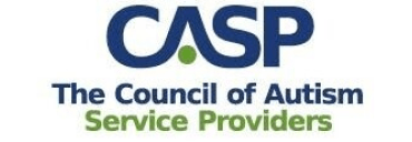 Logo for the Council of Autism Service Providers (CASP), with “CASP” in large blue letters and the phrase “The Council of Autism Service Providers” below, with “Service Providers” highlighted in green.