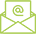 A green outline icon of an open envelope with a paper inside, featuring an "@" symbol, representing email or electronic messaging.